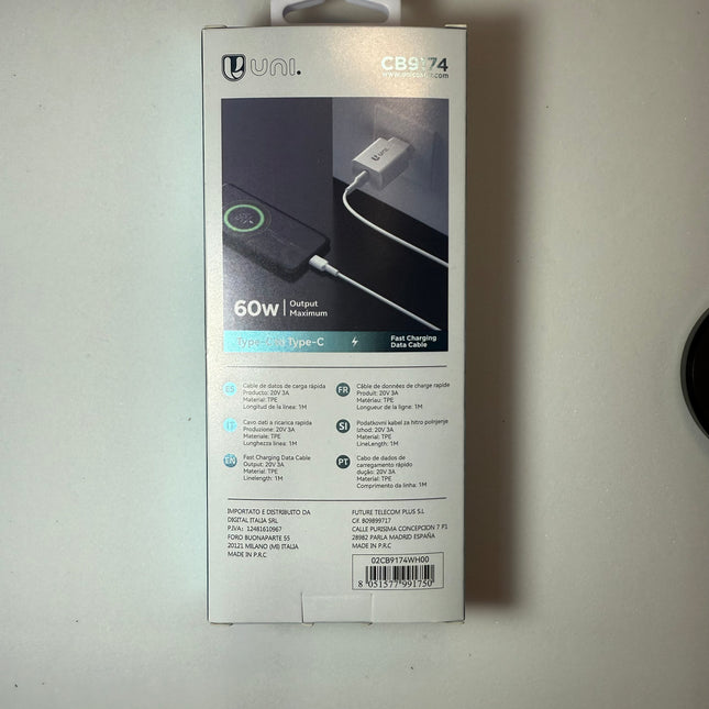 Uni USB-C naar USB-C Kabel 60W 1m – Snelladen 3A & Dataoverdracht – Type-C to Type-C