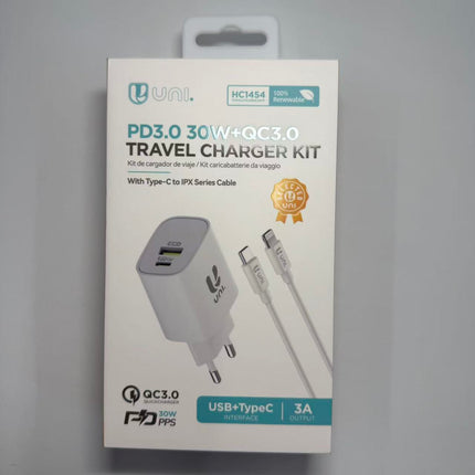 USB-A & USB-C snellader 30W met Type-C naar Lightning kabel – PD 3.0 & QC 3.0 (Unico)