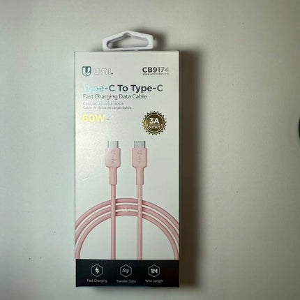 Uni USB-C naar USB-C Kabel 60W 1m – Snelladen 3A & Dataoverdracht – Type-C to Type-C