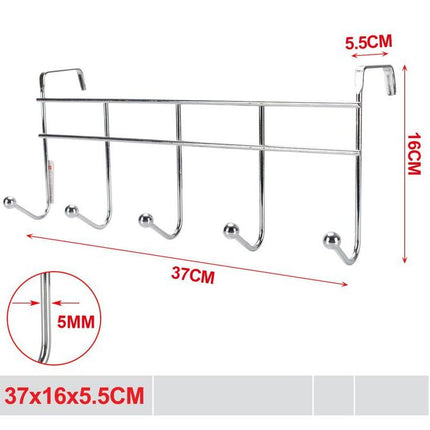 Metalen deurhanger met 5 haken 37 x 16 x 5.5 cm voor deur kast en badkamer