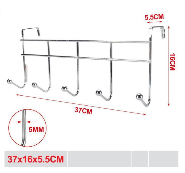 Metalen deurhanger met 5 haken 37 x 16 x 5.5 cm voor deur kast en badkamer