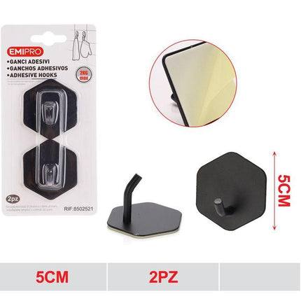 Zelfklevende haken zwart RVS 5 cm 2 stuks