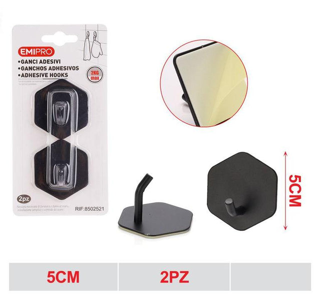 Zelfklevende haken zwart RVS 5 cm 2 stuks