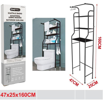 Toiletrek 47 x 25 x 160 cm metalen badkamerrek boven toilet voor opbergen