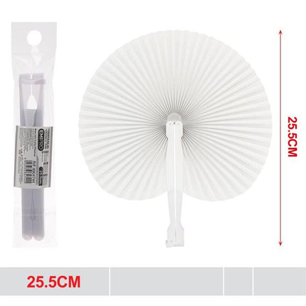 Witte handwaaier 25.5 cm kunststof en papier waaier voor feest decoratie en verkoeling