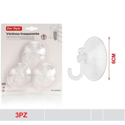 Transparante zuignap haken 6 cm 3 stuks