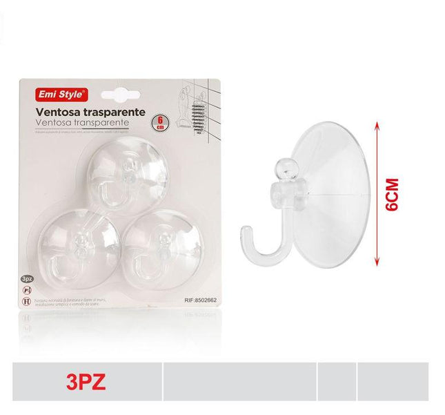 Transparante zuignap haken 6 cm 3 stuks