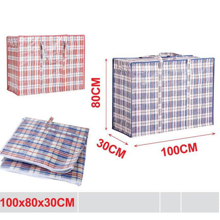 Grote geweven boodschappentas 100 x 80 x 30 cm PP opbergtas met rits en handvatten