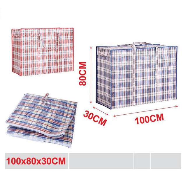 Grote geweven boodschappentas 100 x 80 x 30 cm PP opbergtas met rits en handvatten