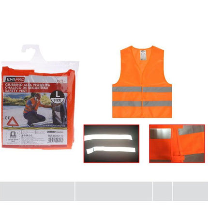 Oranje veiligheidsvest met reflecterende strepen maat M of L voor auto pech onderweg en zichtbaarheid