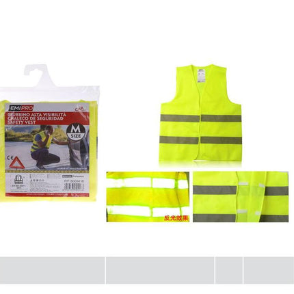 Geel veiligheidsvest met reflecterende strepen maat M L XL voor auto pech onderweg en zichtbaarheid