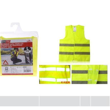 Geel veiligheidsvest met reflecterende strepen maat M L XL voor auto pech onderweg en zichtbaarheid