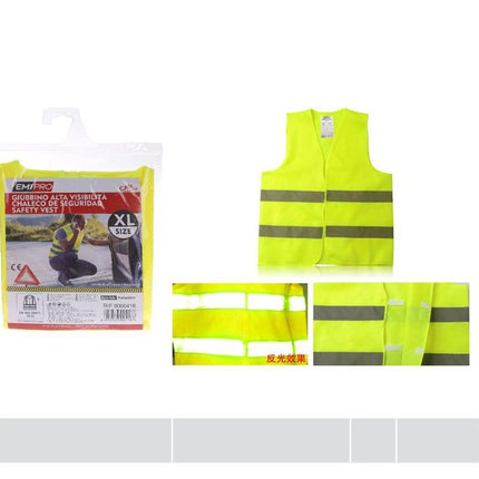 Geel veiligheidsvest met reflecterende strepen maat M L XL voor auto pech onderweg en zichtbaarheid