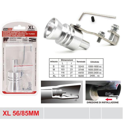 Uitlaatfluit turbo geluid XL aluminium 56 tot 85 mm