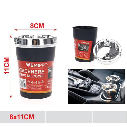 Auto asbak met deksel 8 x 11 cm zwarte kunststof asbak voor bekerhouder en auto interieur