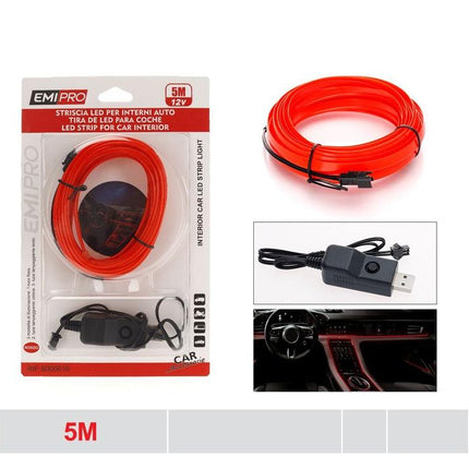 Rode LED strip voor auto interieur 5 m 12V sfeerverlichting met USB schakelaar