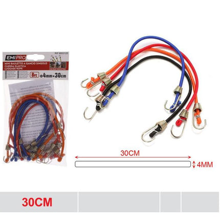 Elastische bagagekoorden met haak 30 cm 8 stuks assorti kleur