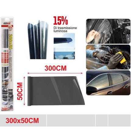 Auto raamfolie zwart 300 x 50 cm zelfklevende tintfolie 15 procent lichtdoorlaatbaarheid