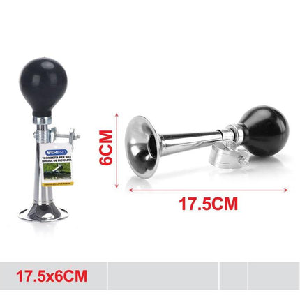 Fietshoorn 17.5 x 6 cm klassieke metalen fietsbel met rubber bal voor kinderfiets en stadsfiets
