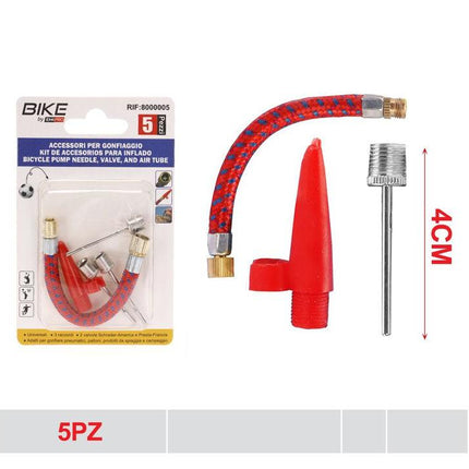 Fietspomp accessoireset 5 stuks met naald ventieladapter en luchtslang