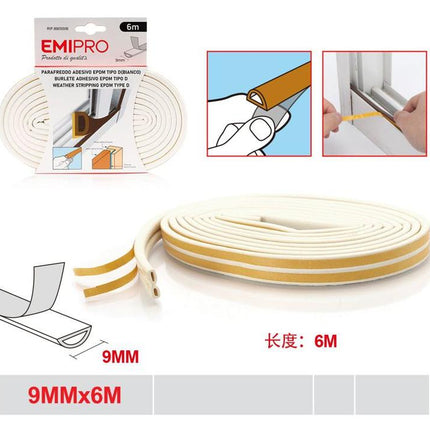 Zelfklevende tochtstrip D profiel 9 mm x 6 m wit
