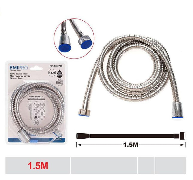 Doucheslang 1.5 m inox versterkt chroomkleurige slang voor handdouche en badkamer