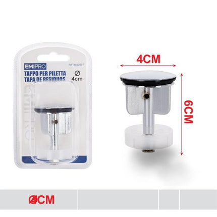 Wastafel afvoerstop 4 cm met drukknop zinklegering en kunststof stop voor lavabo
