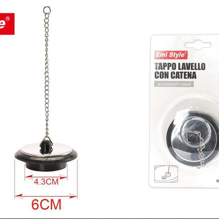 Gootsteenstop met ketting 60 x 43 mm zwarte afvoerstop voor wastafel en spoelbak