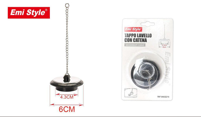 Gootsteenstop met ketting 60 x 43 mm zwarte afvoerstop voor wastafel en spoelbak