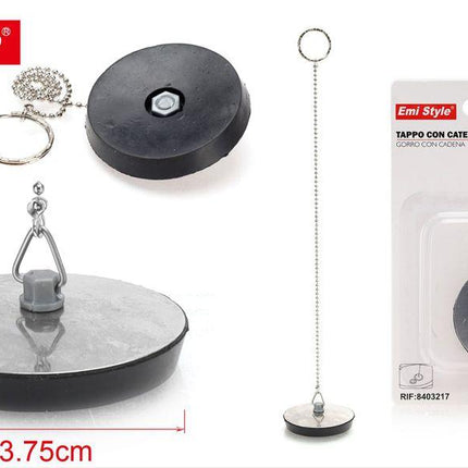 Afvoerstop met ketting 3.75 cm rubber en chroomlook
