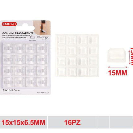 Transparante zelfklevende stootdopjes 15 x 15 x 6.5 mm 16 stuks