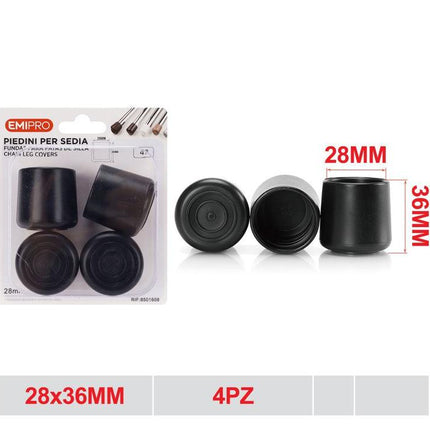 Zwarte stoelpootdoppen rond 28 x 36 mm 4 stuks