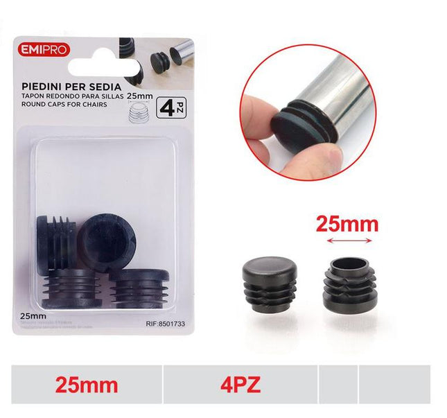 Ronde stoeldoppen 25 mm 4 stuks zwarte kunststof doppen voor stoelpoten en meubelpoten