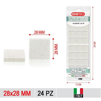 Witte zelfklevende meubelvilt vierkant 28 x 28 mm 24 stuks