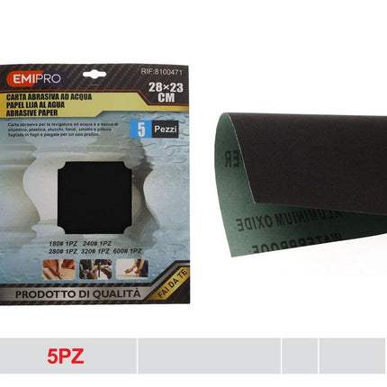 Waterschuurpapier 28 x 23 cm 5 stuks assorti korrel 180 240 280 320 en 600