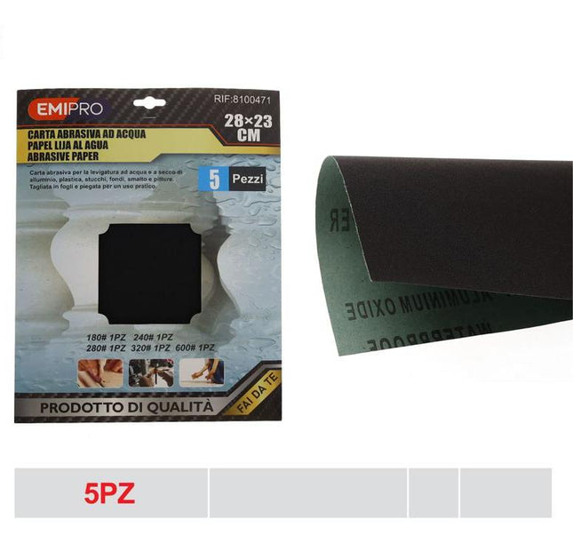 Waterschuurpapier 28 x 23 cm 5 stuks assorti korrel 180 240 280 320 en 600