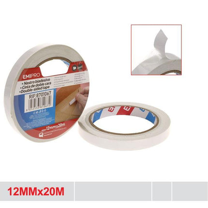 Dubbelzijdige tape 12 mm x 20 m voor hobby en kantoor