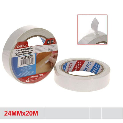 Dubbelzijdige tape 24 mm x 20 m witte plakband voor montage hobby en reparatie