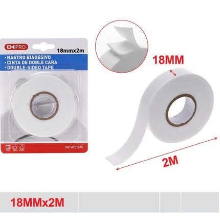 Dubbelzijdige foamtape 18 mm x 2 m witte montagetape voor hobby reparatie en bevestiging