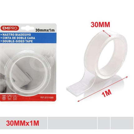 Nano dubbelzijdige tape transparant 30 mm x 1 m