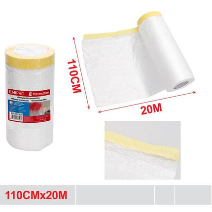 Afdekfolie met tape 110 cm x 20 m schilderfolie voor verf klussen en bescherming