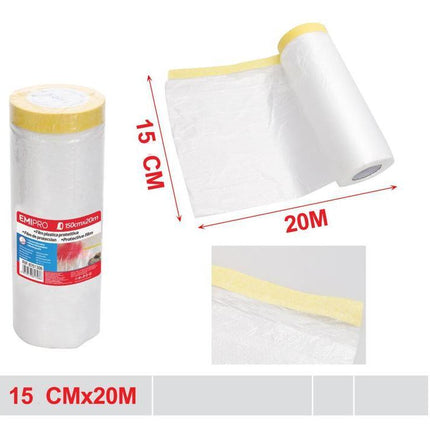 Afdekfolie met tape 150 cm x 20 m beschermfolie voor schilderwerk en renovatie