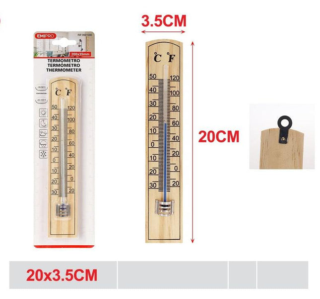 Houten thermometer voor binnen en buiten 20 x 3.5 cm