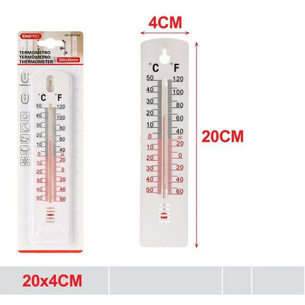 Kunststof thermometer 20 x 4 cm wandthermometer voor binnen en buiten met Celsius en Fahrenheit