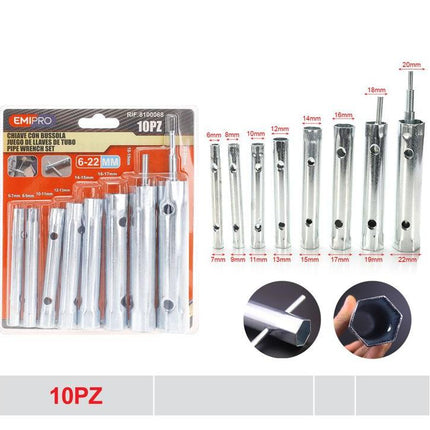Pijpsleutelset 10 delig 6 tot 22 mm voor bouten moeren en lichte montage