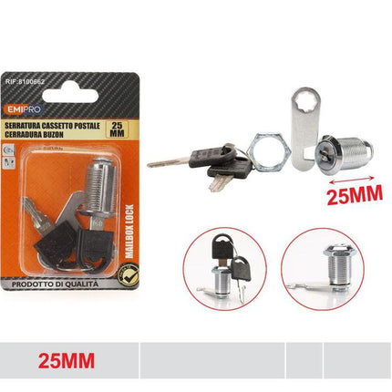 Brievenbusslot 25 mm met 2 sleutels metalen kastslot voor brievenbus lade en kast