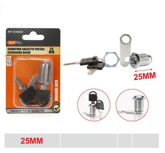 Brievenbusslot 25 mm met 2 sleutels metalen kastslot voor brievenbus lade en kast