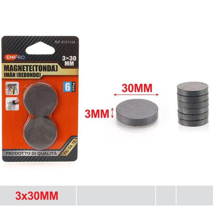 Ronde magneten 30 x 3 mm 6 stuks voor hobby en kantoor