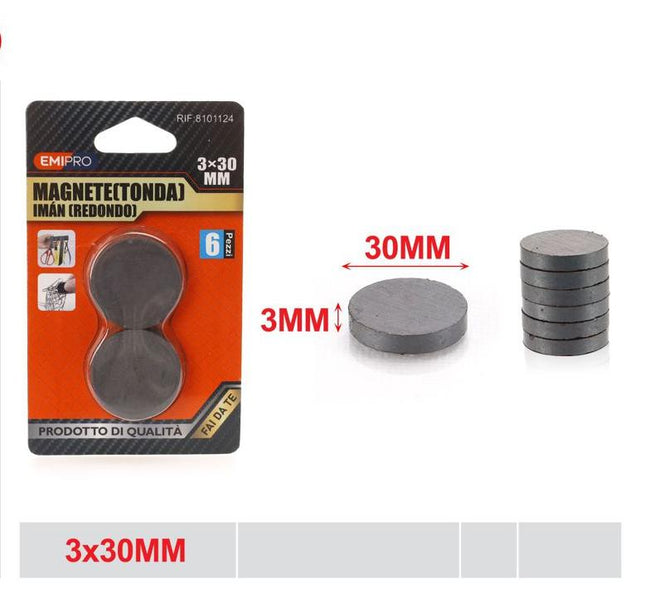 Ronde magneten 30 x 3 mm 6 stuks voor hobby en kantoor