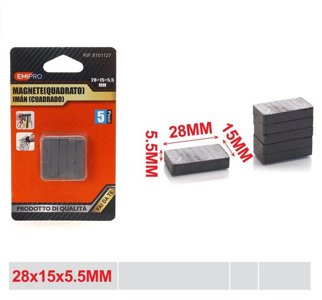Vierkante magneten 5 stuks 28 x 15 x 5.5 mm voor hobby werkplaats en bevestiging